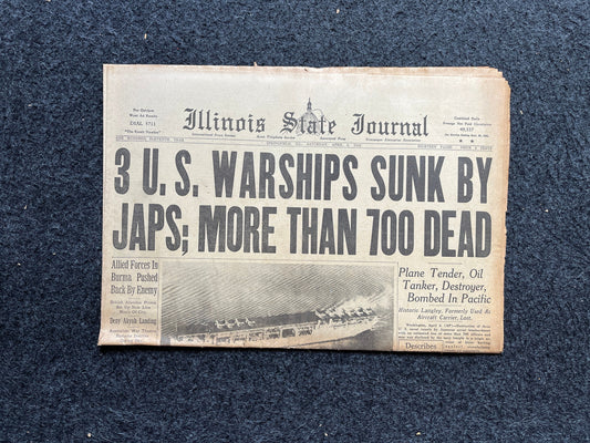 1942 Battle of Indian Ocean, WW2 Navel Memorabilia, WW2 Memorabilia Original World War 2 Newspaper - Pacific Theatre Philippines History