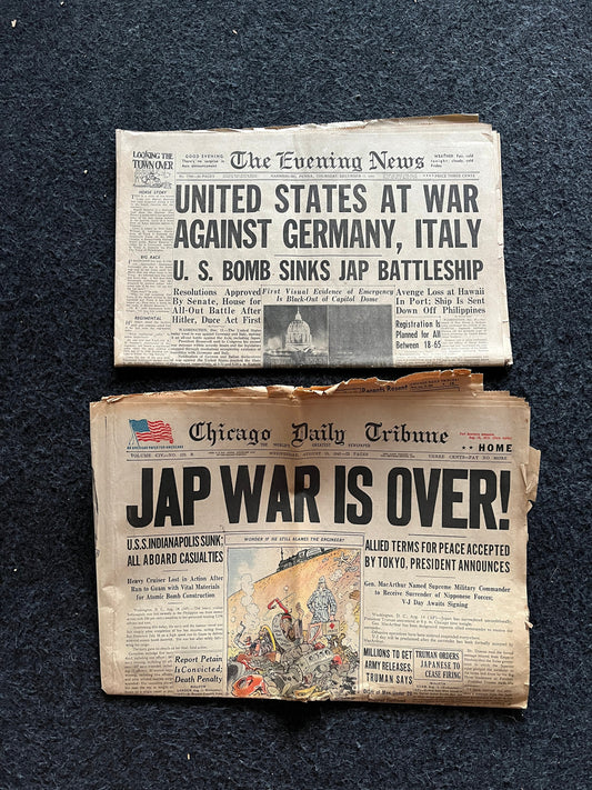 WW2 Start and End of WW2, Vintage newspapers, World War 2 Memorabilia, US History, Military Gifts, Gifts for Him Father, German Souvenirs