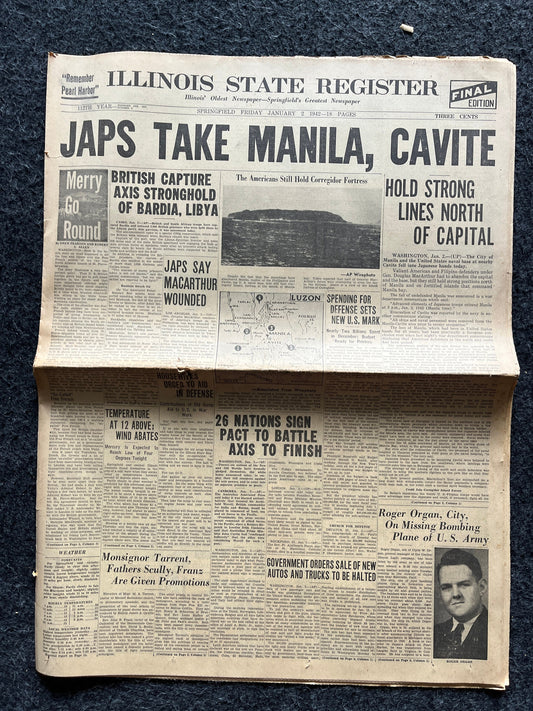 WW2 1942 Fall of Manila Philippines History and Resistance - Luzon Invasion - Vintage Newspaper Original World War 2 Memorabilia