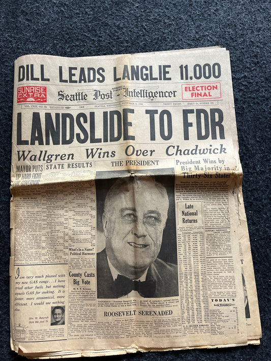 1940 FDR Wins Historic 3rd Term, Historic Gifts, Vintage Newspaper, WW2 Roosevelt, Gifts for History Teacher, American History, Gift for Him