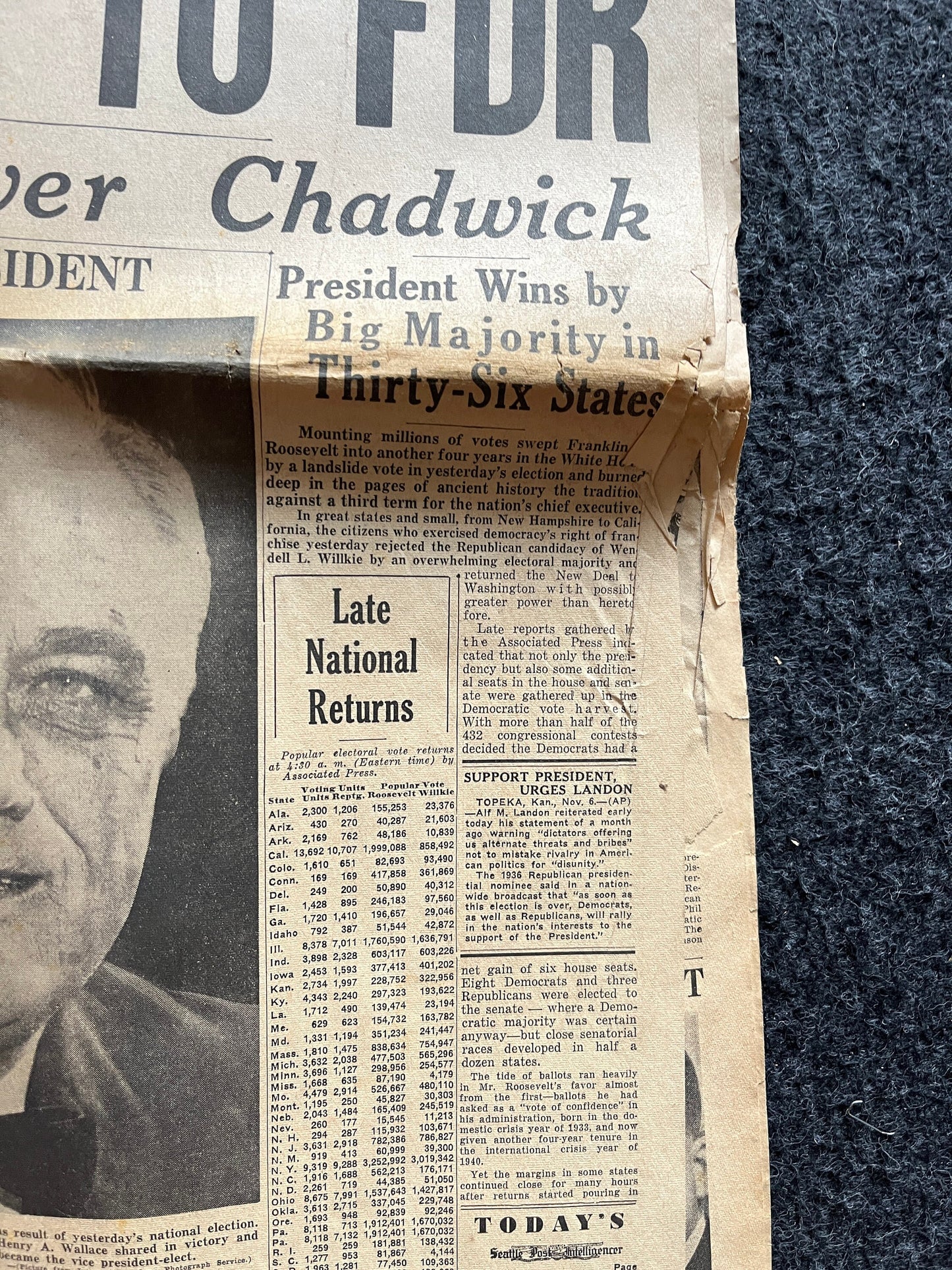 1940 FDR Wins Historic 3rd Term, Historic Gifts, Vintage Newspaper, WW2 Roosevelt, Gifts for History Teacher, American History, Gift for Him