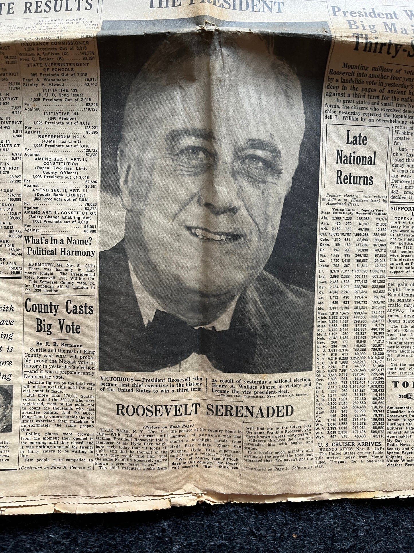1940 FDR Wins Historic 3rd Term, Historic Gifts, Vintage Newspaper, WW2 Roosevelt, Gifts for History Teacher, American History, Gift for Him
