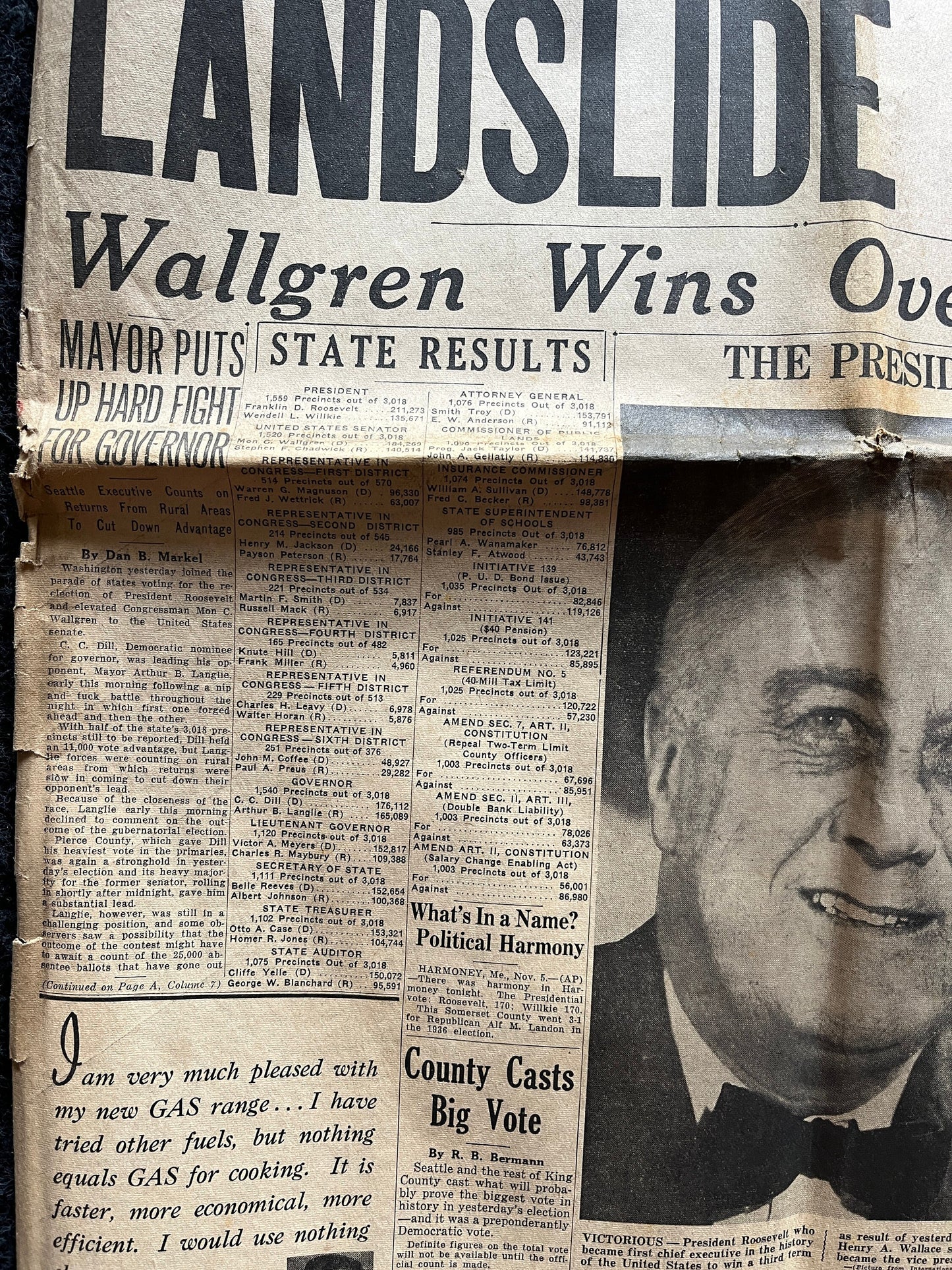 1940 FDR Wins Historic 3rd Term, Historic Gifts, Vintage Newspaper, WW2 Roosevelt, Gifts for History Teacher, American History, Gift for Him