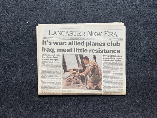 1991 Operation Desert Storm War Begins - Original Vintage Newspaper - George Bush Sr Declares War on Iraq Kuwait Liberation Washington Post