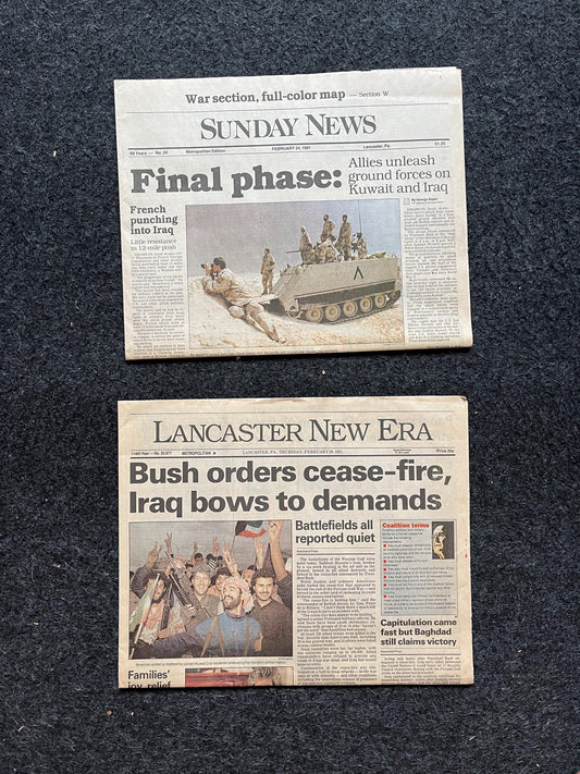 1991 End Of Operation Desert Storm War Begins, Original Vintage Newspaper - George Bush Sr Declares War on Kuwait Liberation Washington Post