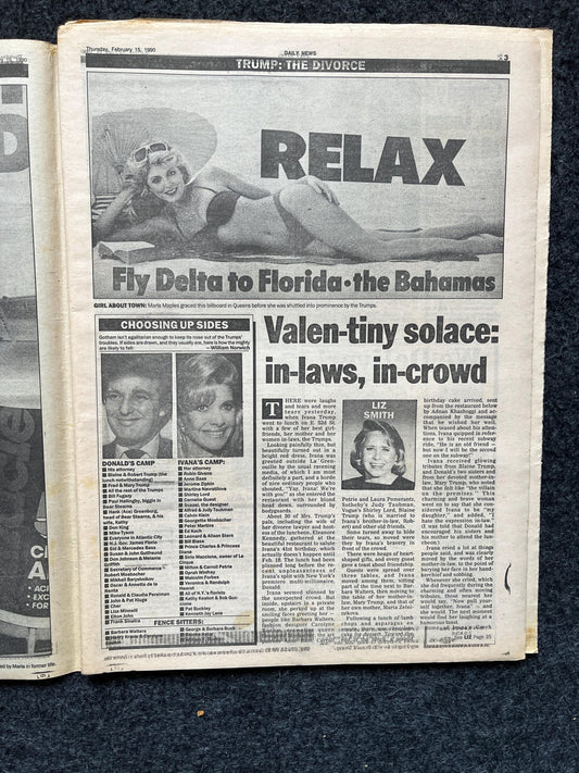 1990 Donald Ivana Trump Affair, Trump Gifts and Artwork, Republican decorations, Make America Great Again, Vintage MAGA newspaper