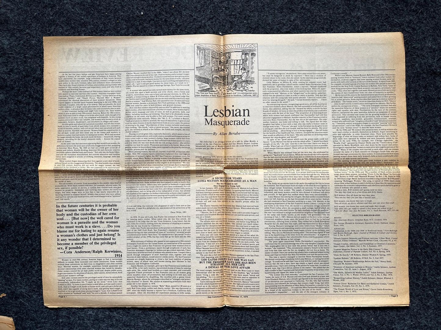 1980s Milton Matson Newspaper, LGBTQIA Memorabilia, Queer Gifts Artworks, Lesbian gift, Trans Rights, Gay Books Magazines,