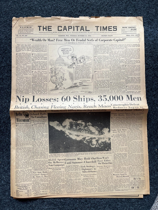 WW2 1944 Battle of Leyte-Gulf Liberation of Philippines – Japanese Empire Pacific Theatre Original Vintage World War 2 Memorabilia Newspaper