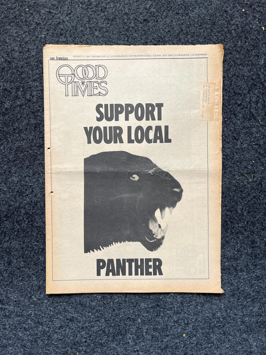 1969 Support Your Local Panther, Vintage Zine, Good Times Newspaper, Black Panther Party, Vintage Antique Collectibles, San Francisco