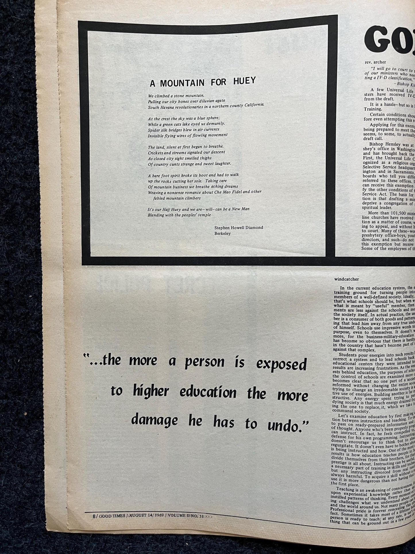 1969 Support Your Local Panther, Vintage Zine, Good Times Newspaper, Black Panther Party, Vintage Antique Collectibles, San Francisco