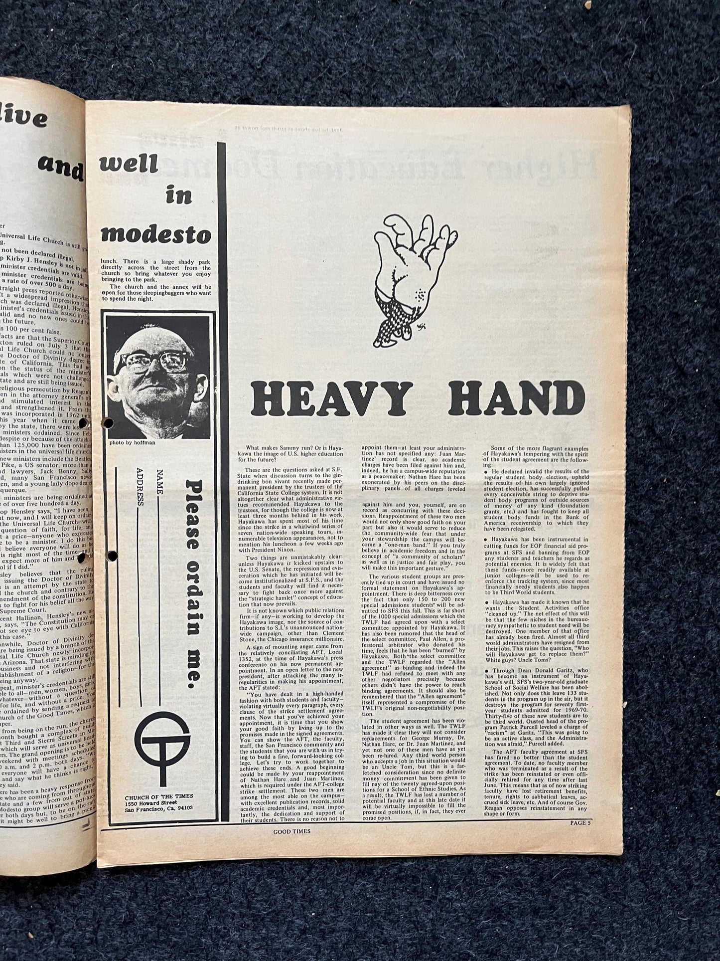 1969 Leftist Newspaper Vintage Ephemera Gifts, Vintage Zine, Good Times Decor, Black Panther Party, Antique Collectibles, San Francisco