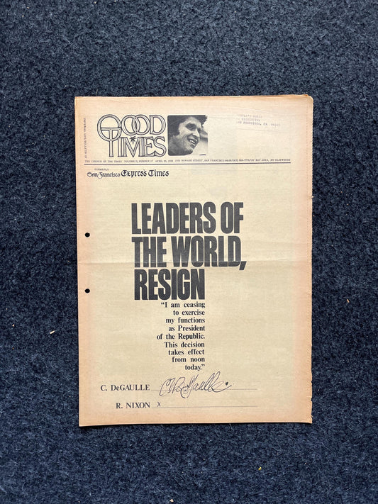 1969 Nixon De Gaulle Newspaper Vintage Ephemera Gifts, Vintage Zine, Good Times Decor, Black Panther Party, Antique Collectibles, San Fran