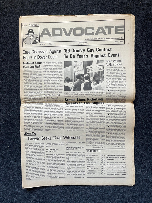 Vintage 1969 Gay Advocate LGBT Newspaper, LGBTQIA Memorabilia, Queer Gifts Artworks, Lesbian gift, Gay Books Magazine, History Gifts