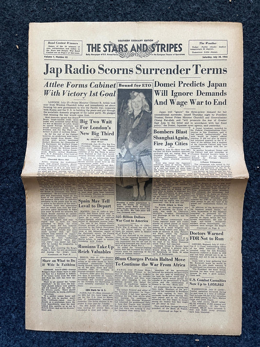 Best of the Rest - Late WW2 Japanese Theatre Newspaper - Original Vintage World War 2 Memorabilia Newspaper, WW2 Memorabilia, Antique Gifts