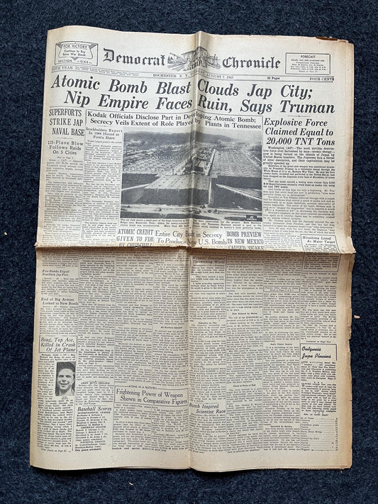 WW2 1945 Atomic Bombing of Hiroshima - World War 2 Memorabilia, WW2 Propaganda, Vintage Newspaper Collectible, Military Gifts, Buck Rogers,