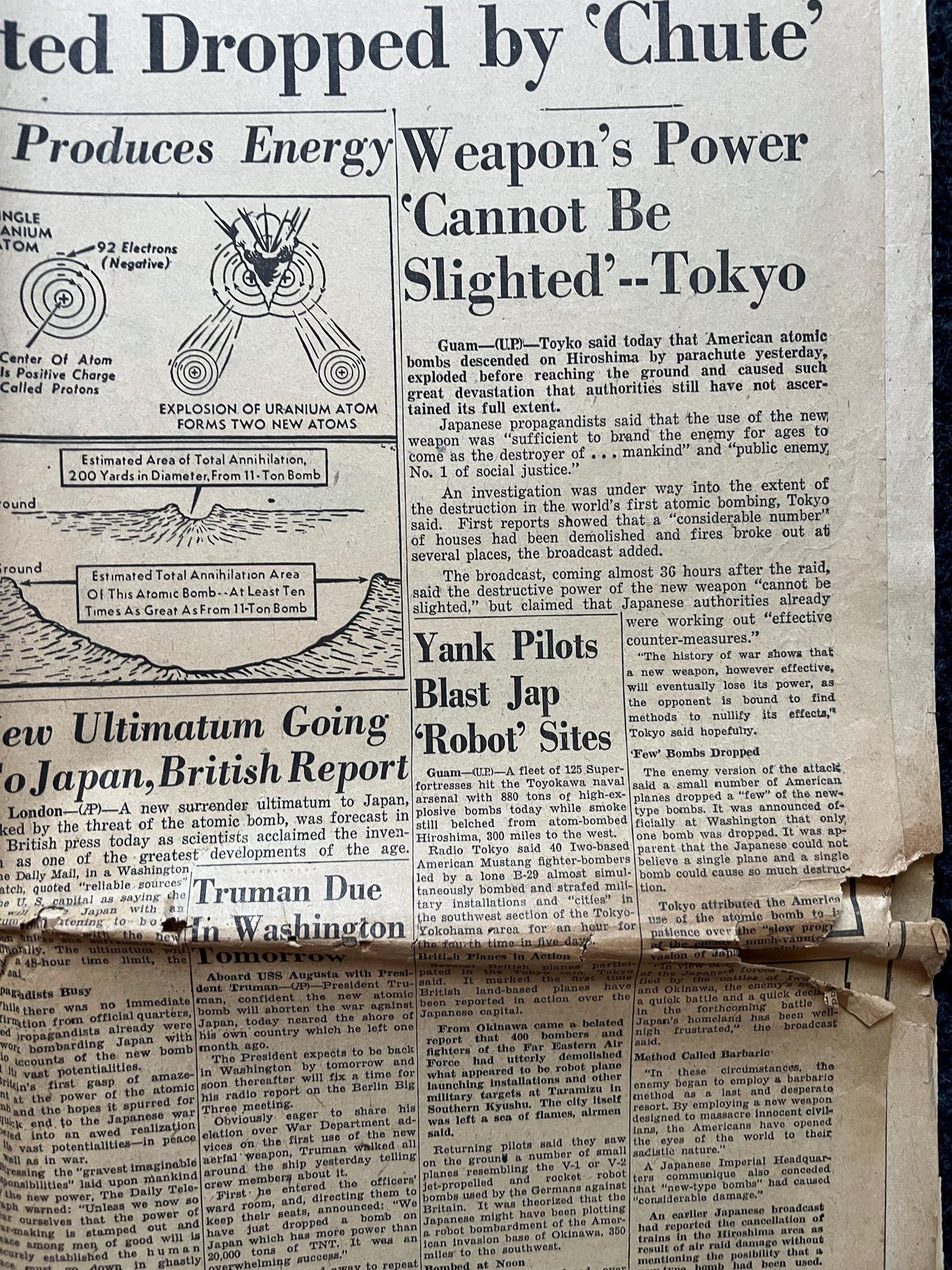 DAY OF Atomic Bombing of Hiroshima, Enola Gay, World War 2 Memorabilia, WW2 Propaganda, Vintage Newspaper Collectible, Military Gifts,