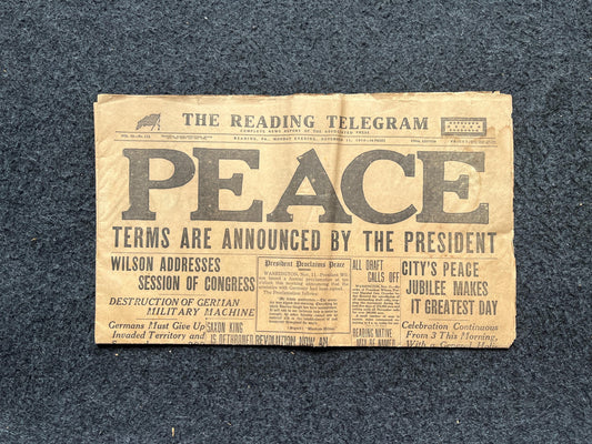 1918 Original Vintage WWI Peace Newspaper, Military Souvenirs, Vintage Christmas Gifts, Armistice Day, Veteran’s Day, military Decor Artwork