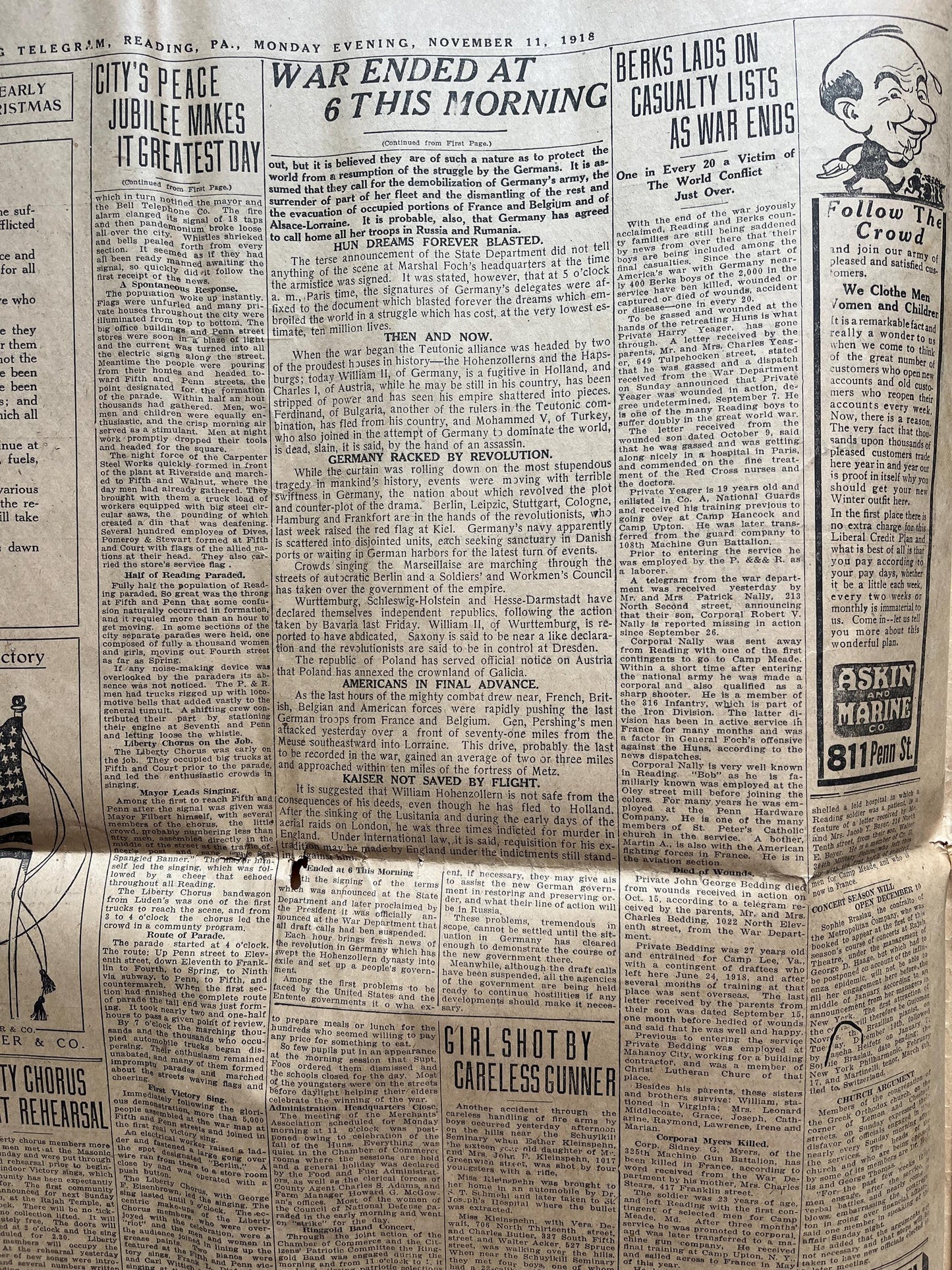 1918 Original Vintage WWI Peace Newspaper, Military Souvenirs, Vintage Christmas Gifts, Armistice Day, Veteran’s Day, military Decor Artwork