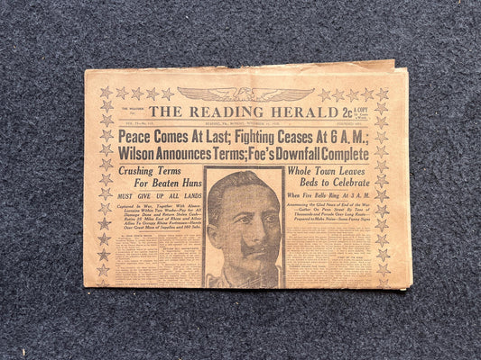 1918 Original Vintage WWI Peace Newspaper, Military Souvenirs, Vintage Christmas Gifts, Armistice Day, Veteran’s Day, military Decor Artwork