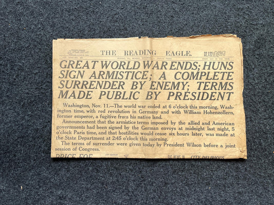 1918 Original Vintage WWI Peace Newspaper, Military Souvenirs, Vintage Christmas Gifts, Armistice Day, Veteran’s Day, Military Decor Artwork