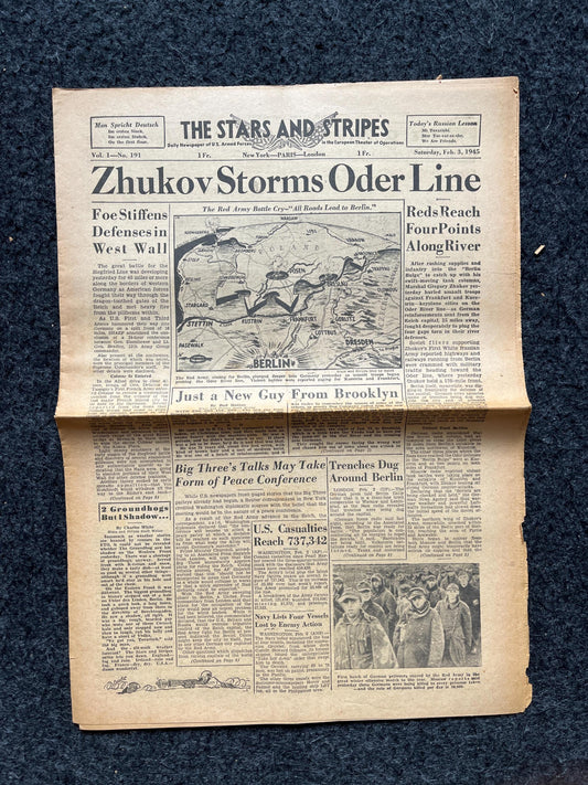 Zhukov Storms German Lines Allied invasion of Germany, Original Vintage Newspaper WW2 Memorabilia, History Gift, Nerdy Gift, Vintage History