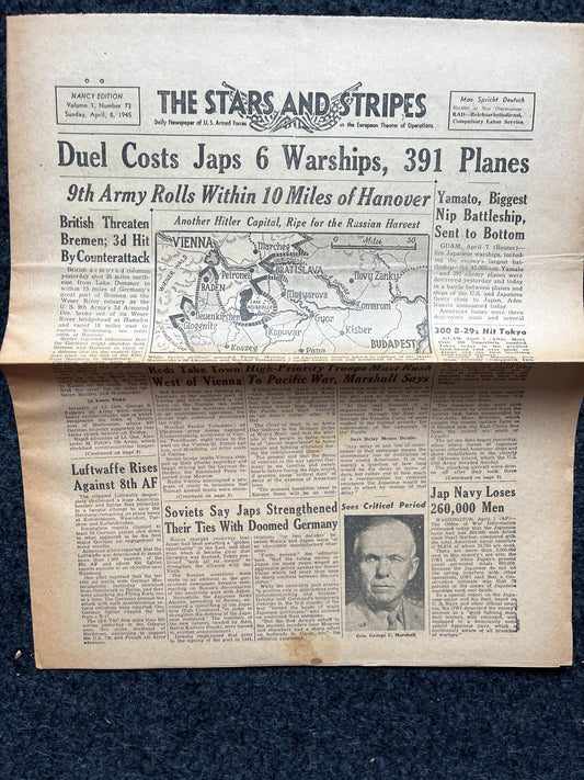 WW2 Sinking of Yamamoto Marines Fight on Okinawa, Germany WW2, Japan WW2, US Marine Gifts, WW2 Newspaper, Original Vintage Newspaper,