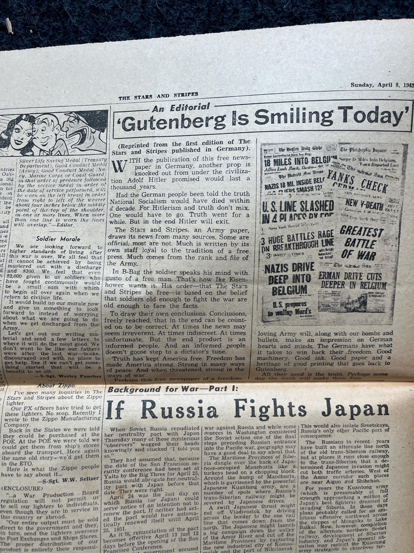 WW2 Sinking of Yamamoto Marines Fight on Okinawa, Germany WW2, Japan WW2, US Marine Gifts, WW2 Newspaper, Original Vintage Newspaper,