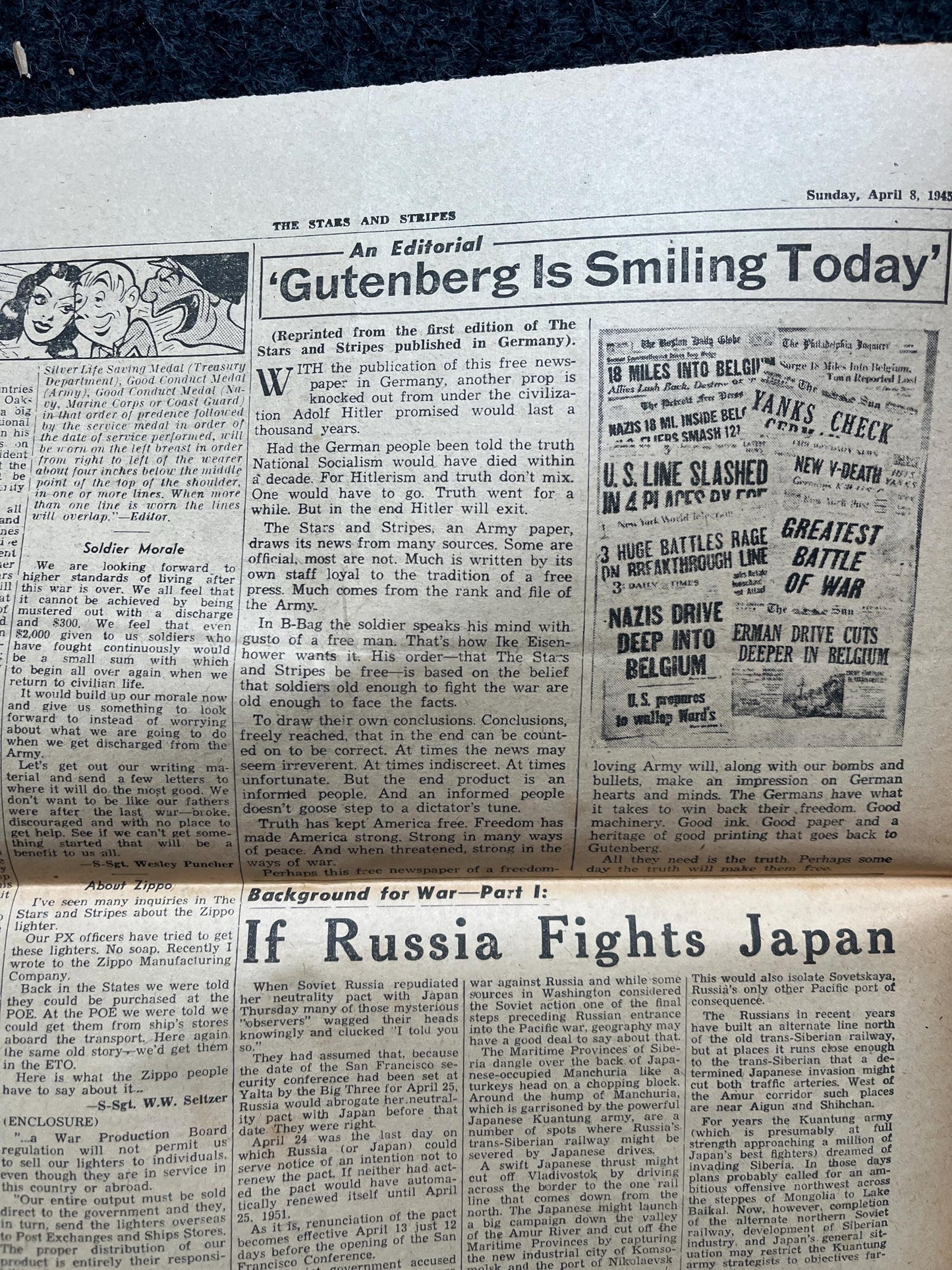 WW2 Battle of Okinawa, Sinking of Yamamoto Marines, Germany WW2, Japan WW2, US Marine Gifts, WW2 Newspaper, Original Vintage Newspaper,