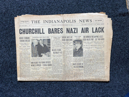 1939 Churchill WW2 Early Vintage Newspaper, Wall Decor, German Blitzkreig, Gifts for him, World War 2 Memorabilia Gifts, History Gifts, WW3