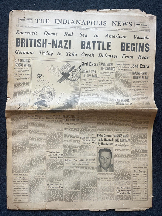 1941 British Navy WW2 Early Vintage Newspaper, Wall Decor, German Blitzkreig, Gifts for him, World War 2 Memorabilia Gift, Dad Gift