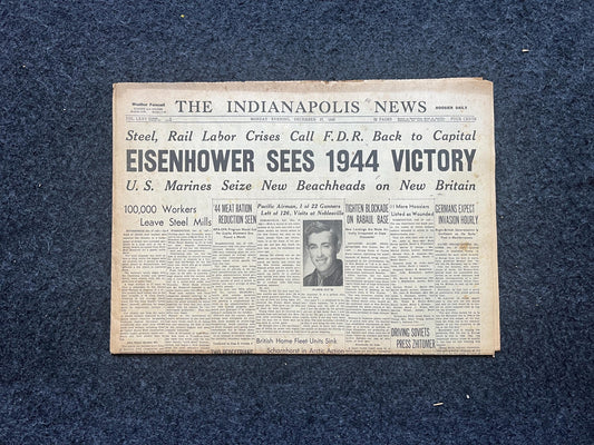 1943 Victory in 1944 Eisenhower, Late WW2 European Theatre Newspaper - Original Vintage World War 2 Memorabilia, Dad Gifts, History Presents