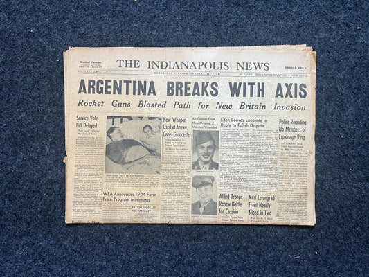 1944 Argentina Breaks with Germany, WW2 European Theatre Newspaper - Original Vintage World War 2 Memorabilia, Dad Gifts, History Presents