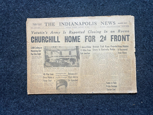 1944 Churchill Opens Second Front, Late WW2 European Theatre Newspaper - Original Vintage World War 2 Memorabilia, Dad Gift, History Present