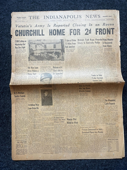 1944 Churchill Opens Second Front, Late WW2 European Theatre Newspaper - Original Vintage World War 2 Memorabilia, Dad Gift, History Present