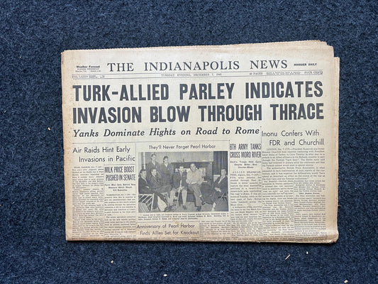 1943 Turkey Vs Germany, Late WW2 European Theatre Newspaper - Original Vintage World War 2 Memorabilia, Dad Gifts, History Presents