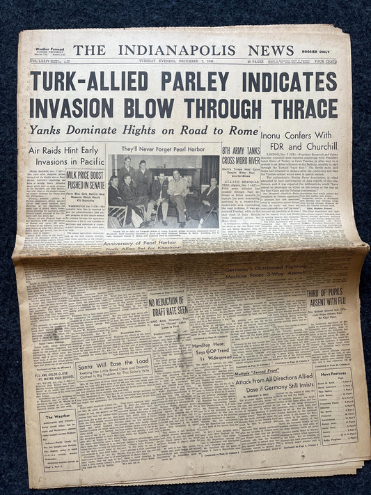 1943 Turkey Vs Germany, Late WW2 European Theatre Newspaper - Original Vintage World War 2 Memorabilia, Dad Gifts, History Presents