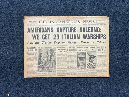 1943 Americans Capture Salerno European Theatre Newspaper - Original Vintage World War 2 Memorabilia, Dad Gifts, History Presents