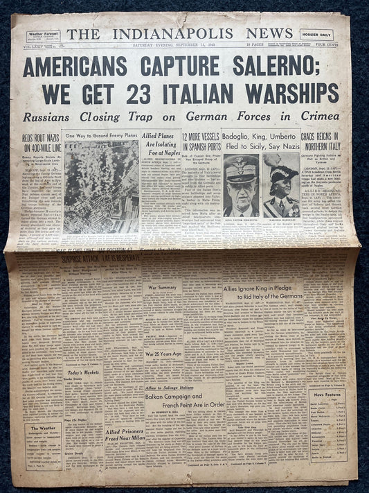 1943 Americans Capture Salerno European Theatre Newspaper - Original Vintage World War 2 Memorabilia, Dad Gifts, History Presents