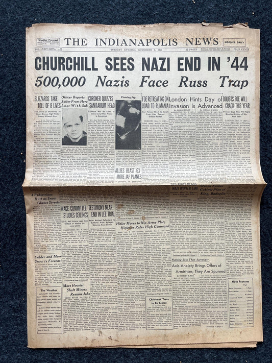 1943 Victory in 1944 Churchill, Late WW2 European Theatre Newspaper - Original Vintage World War 2 Memorabilia, Dad Gifts, History Presents