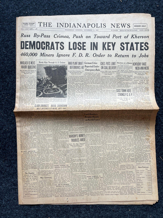 1943 Democrats Lose Swing States, USSR Art, Late WW2 European Theatre Newspaper, Original Vintage World War 2 Memorabilia, Dad Gift, History