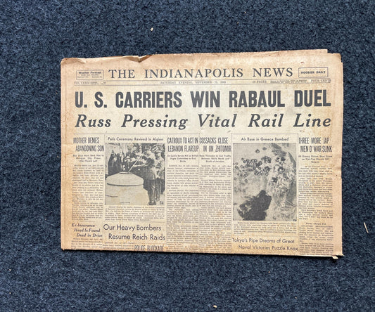 1943 US Carriers Win Rabaul Duel, WW2 Original Vintage Newspaper, Pacific Theatre, Military Memorabilia Gifts for Him, Gifts for Dad