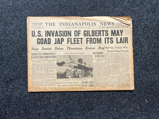 1943 Hunt for Hidden Japanese Fleet, WW2 Original Vintage Newspaper, Pacific Theatre, Military Memorabilia Gifts for Him, Gifts for Dad