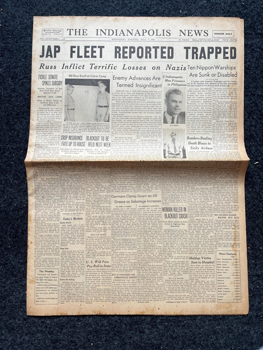 1943 Hunt for Hidden Japanese Fleet, WW2 Original Vintage Newspaper, Pacific Theatre, Military Memorabilia Gifts for Him, Gifts for Dad