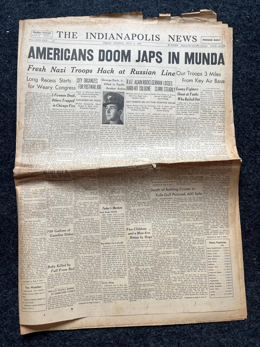 1943 Japanese Attack on Munda WW2 Original Vintage Newspaper – Military Memorabilia Gifts for Him, Gifts for Dad, Christmas Gifts,