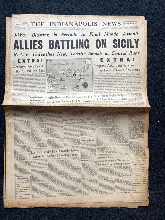 1943 WW2 Liberation of Sicily, Italian History, Italy WW2, Italian Gifts, WW2 Memorabilia, World War 2 Gifts, Vintage Newspaper, History Gif