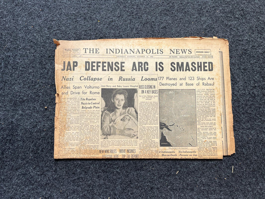 1943 Japanese Defense Arc Smashed, WW2 Original Vintage Newspaper, Pacific Theatre, Military Memorabilia Gifts for Him, Gifts for Dad