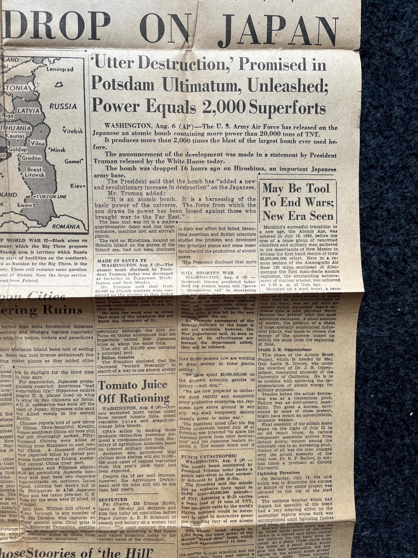 DAY OF Atomic Bombing of Hiroshima, Enola Gay, World War 2 Memorabilia, WW2 Propaganda, Vintage Newspaper Collectible, Military Gifts,