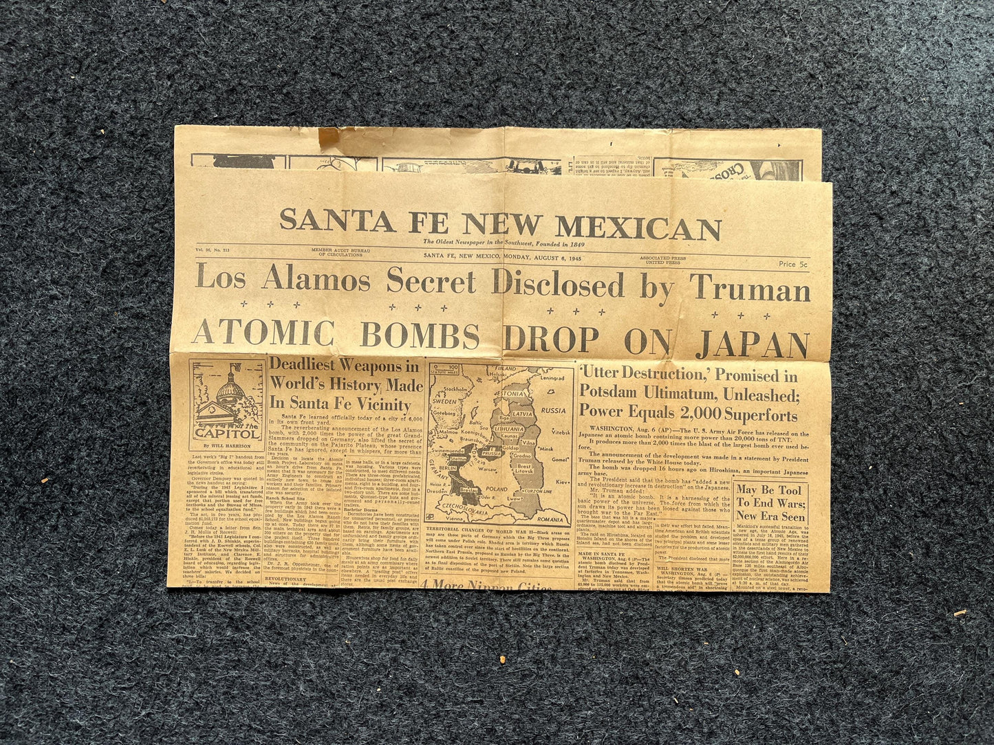 DAY OF Atomic Bombing of Hiroshima, Enola Gay, World War 2 Memorabilia, WW2 Propaganda, Vintage Newspaper Collectible, Military Gifts,