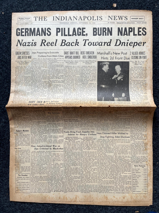 1943 Naples Destruction, Neapolitan Rebellion against German Occupation, Vintage Newspaper, Original Military Memorabilia, Military Surplus