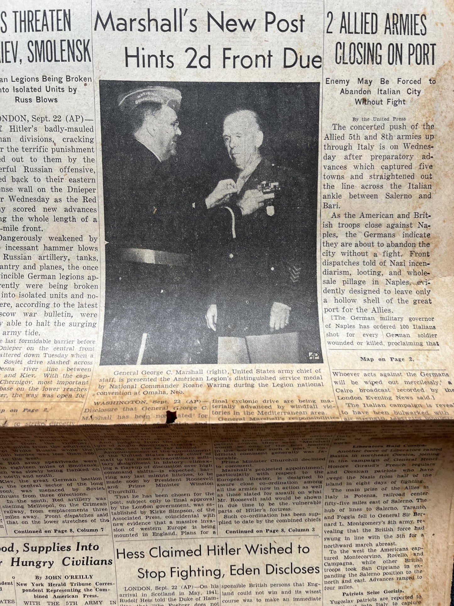 1943 Naples Destruction, Neapolitan Rebellion against German Occupation, Vintage Newspaper, Original Military Memorabilia, Military Surplus